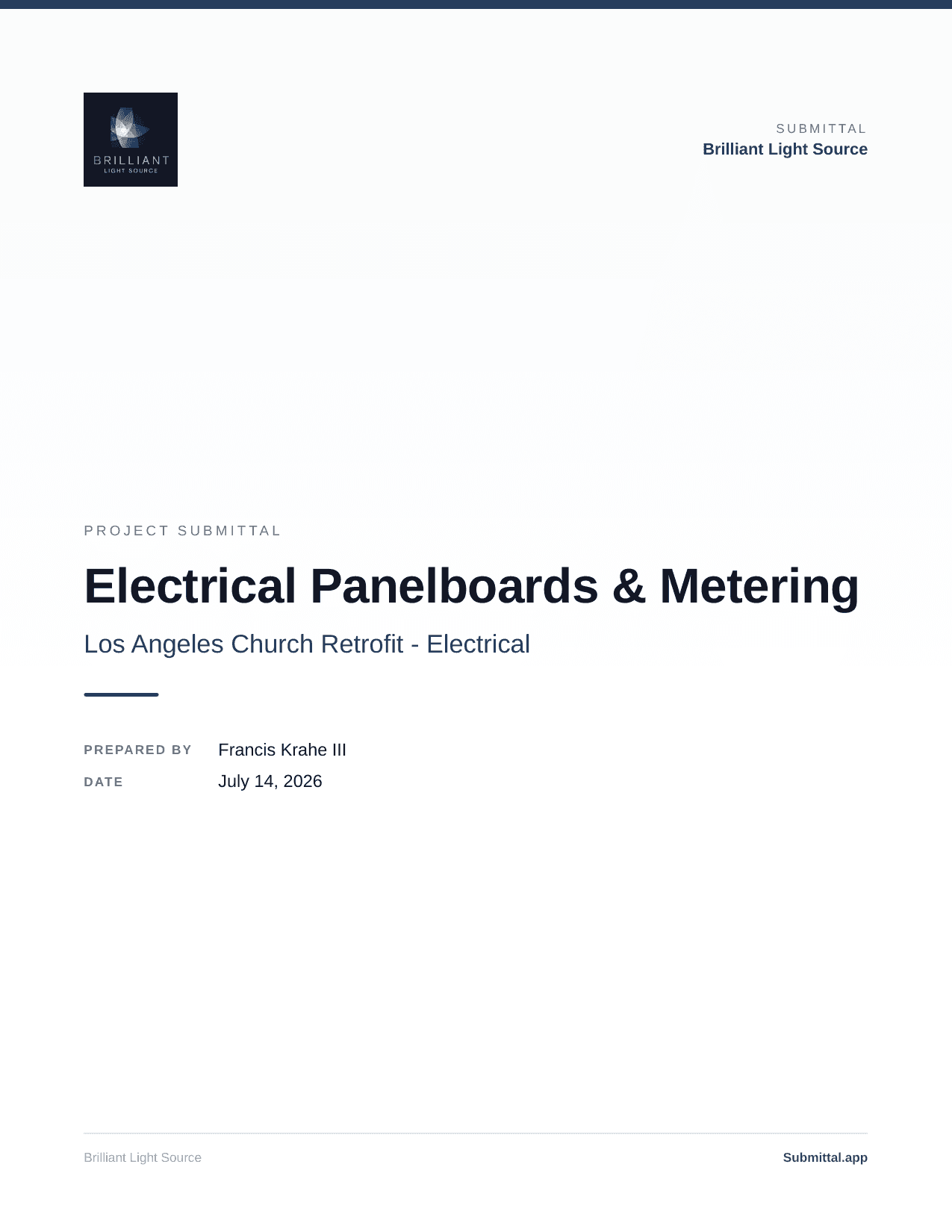 Cover Page from a real submittal package generated with Submittal.app