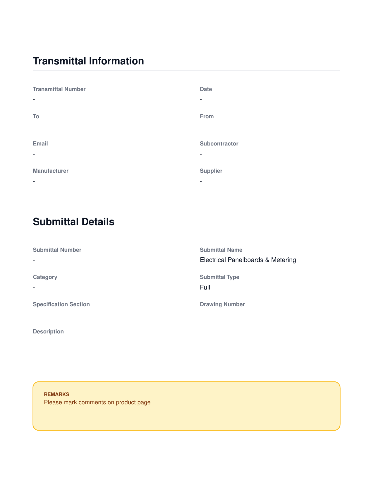 Transmittal from a real submittal package generated with Submittal.app